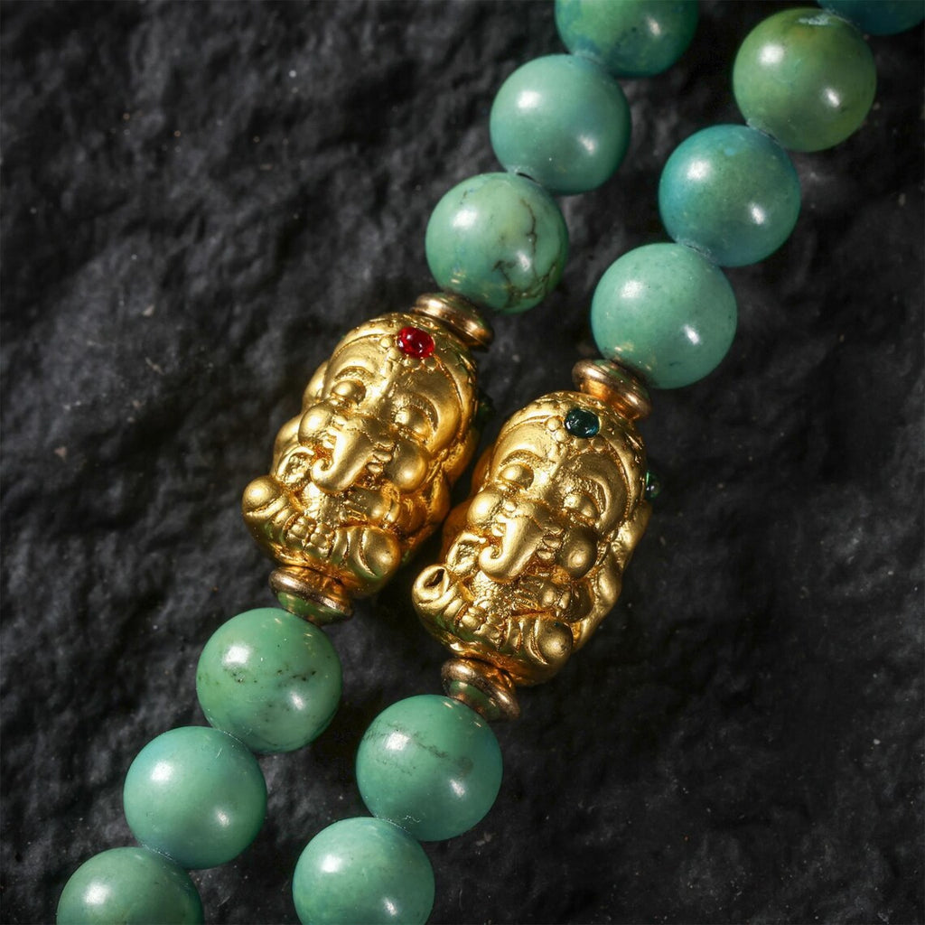 Dharma Deer Turquoise Nine-Eyed Dzi Necklace