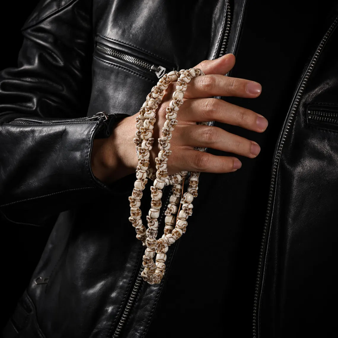 Dharma Deer Bone Skull Necklace 108 Beads