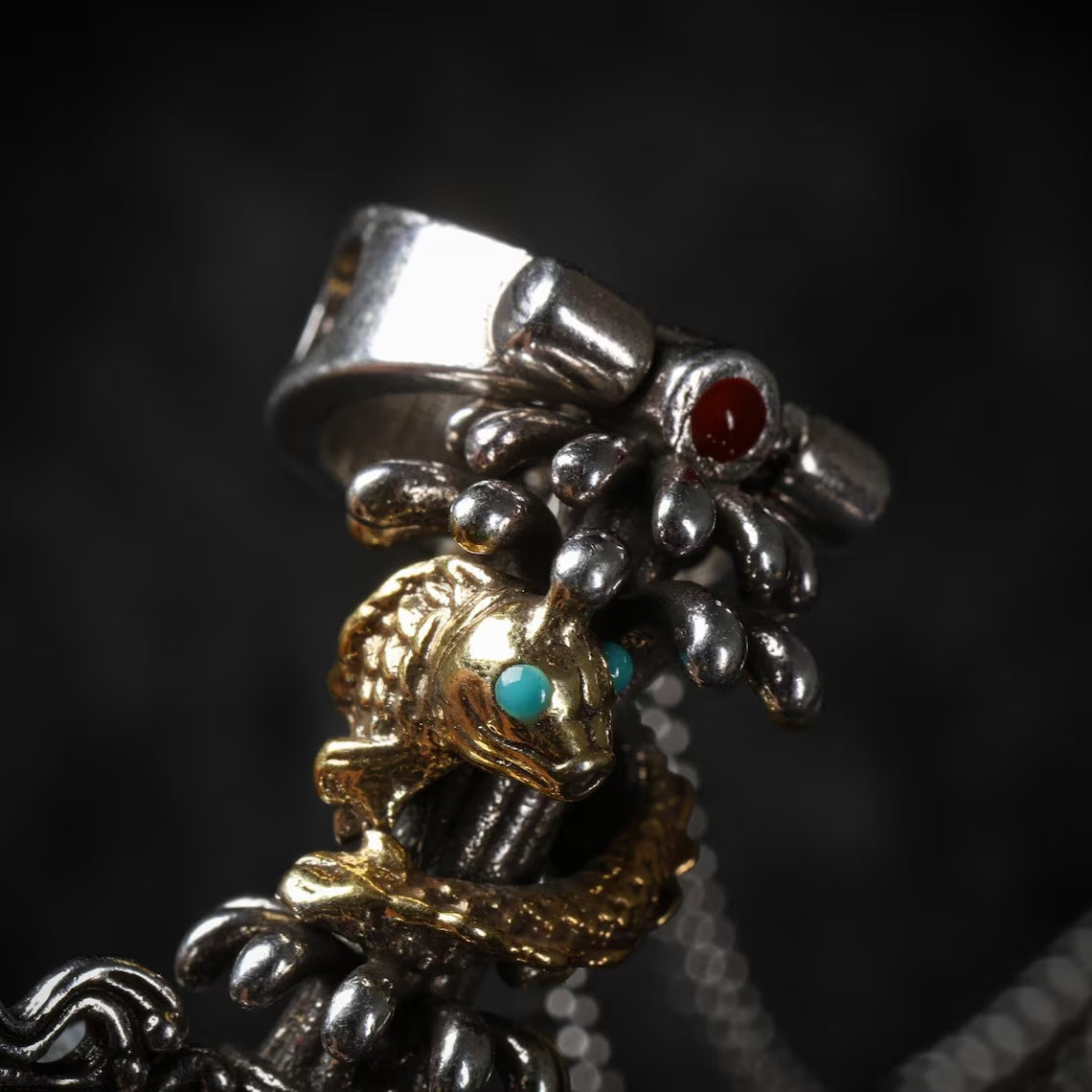 Dharma Deer Vajra Rotating Dzi Pendant Necklace