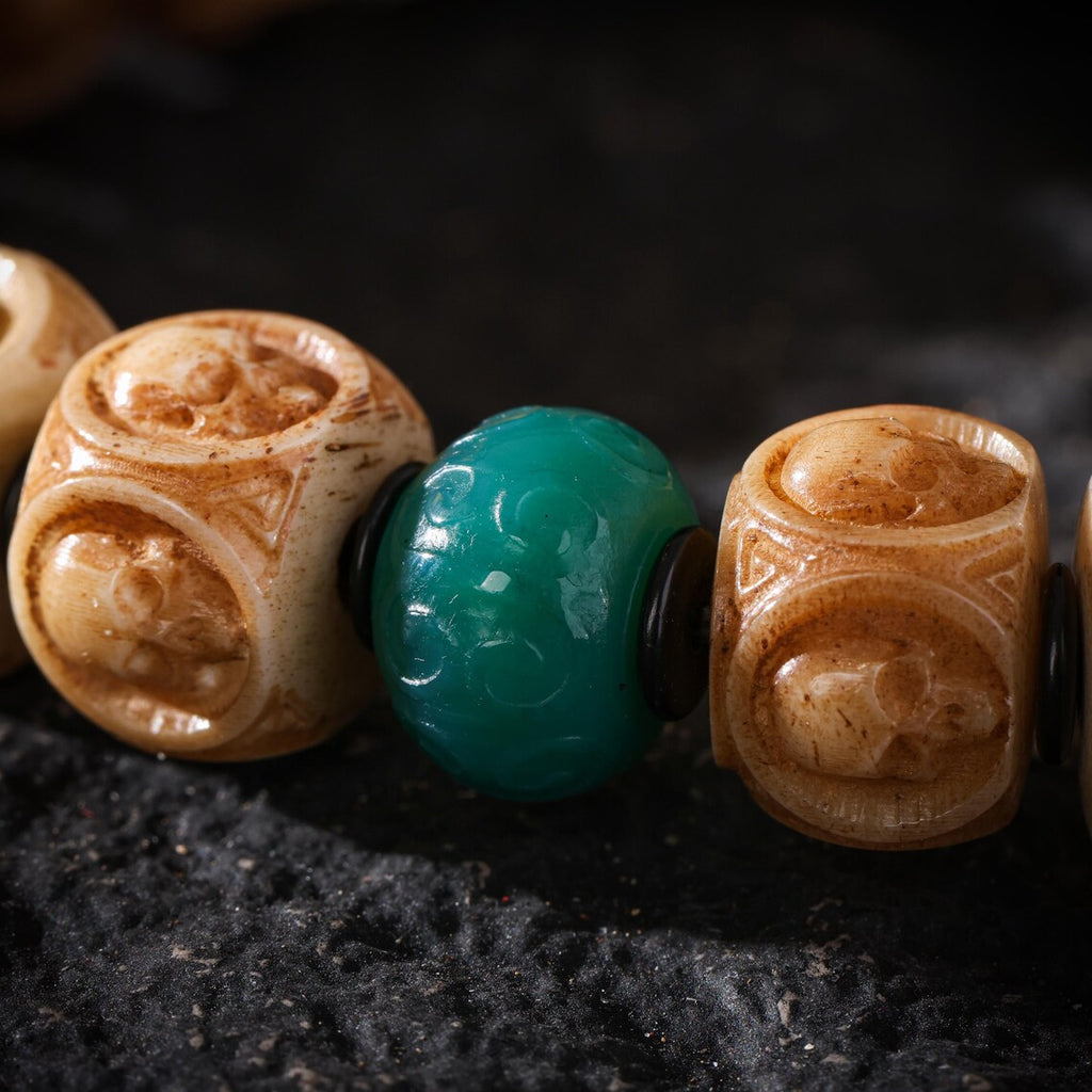 Dharma Deer Yak Bone Skull Bracelet Tibetan Amulte