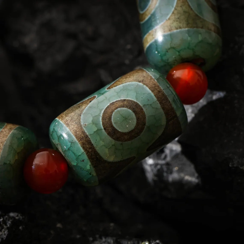 Dharma Deer Tibetan Dzi Agate Bracelet Statement Stretch Bracelet Protective Talisman Jewelry
