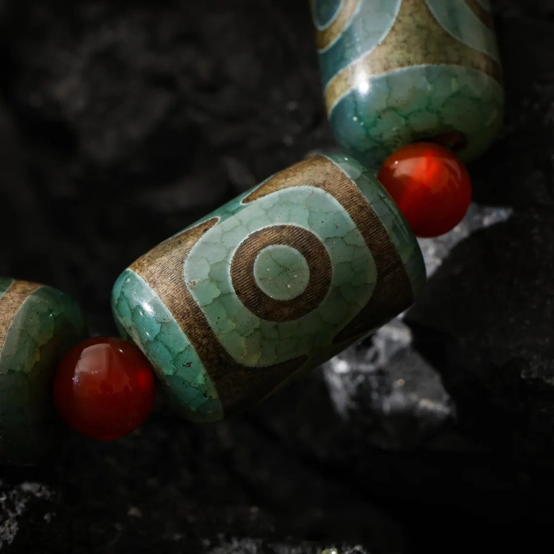 Dharma Deer Tibetan Dzi Agate Bracelet Statement Stretch Bracelet Protective Talisman Jewelry