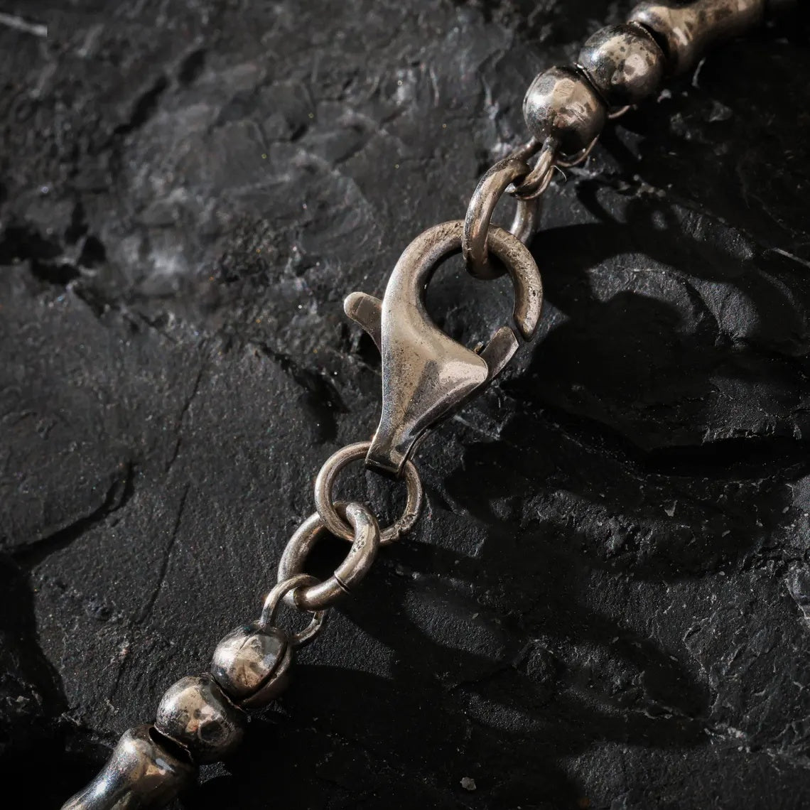 Dharma Deer Turquoise & Sterling Silver Skull Necklace | Om Mani Padme Hum Engraved Beads