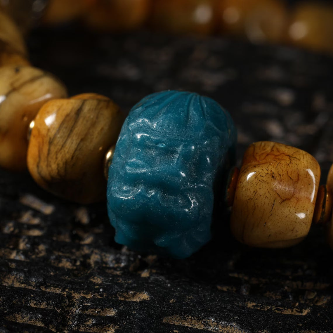 Dharma Deer Yak Bone Carved Skull Bracelet Amulet