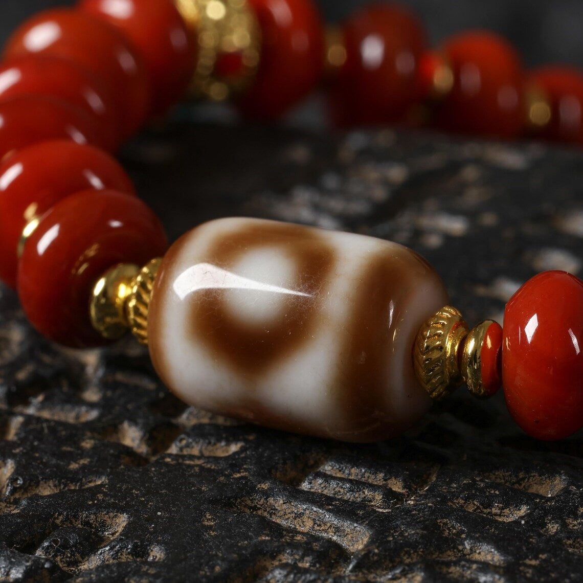 Dharma Deer Red Agate Tibetan Bracelet