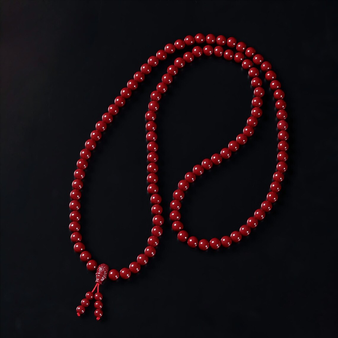 Dharma Deer Cinnabar 108 Mala Beads Necklace