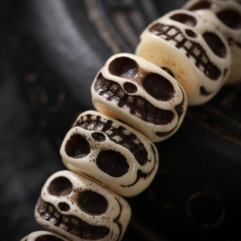 Dharma Deer Bone Smiling Skull Necklace Mala Beads