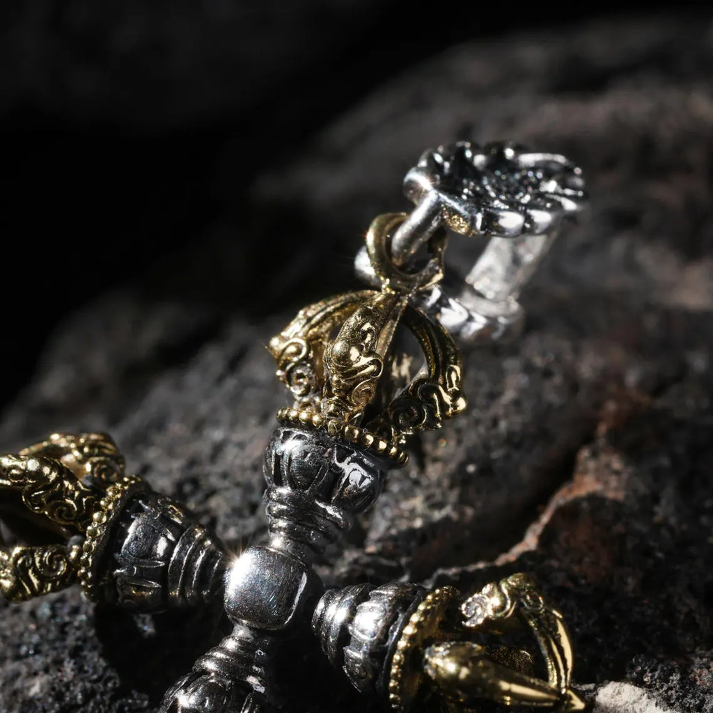 Dharma Deer Manjushri Sword & Vajra Pendant Necklace Tibetan Wisdom Protection Talisman