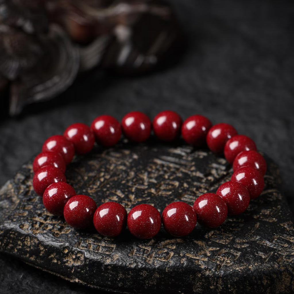 Dharma Deer Cinnabar Amulet Mala Bead Bracelet