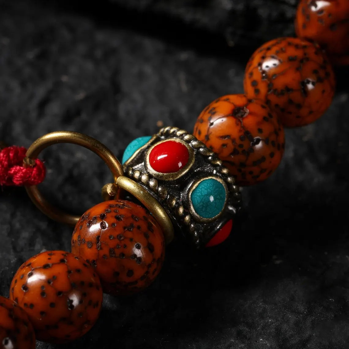 Dharma Deer Tibetan Bodhi Mala Necklace with Gau Amulet