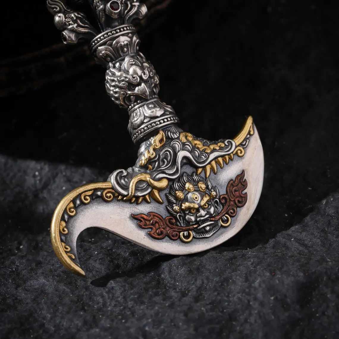 Dharma Deer Daikokuten Vajra Axe Pendant 24K Gold Vermeil