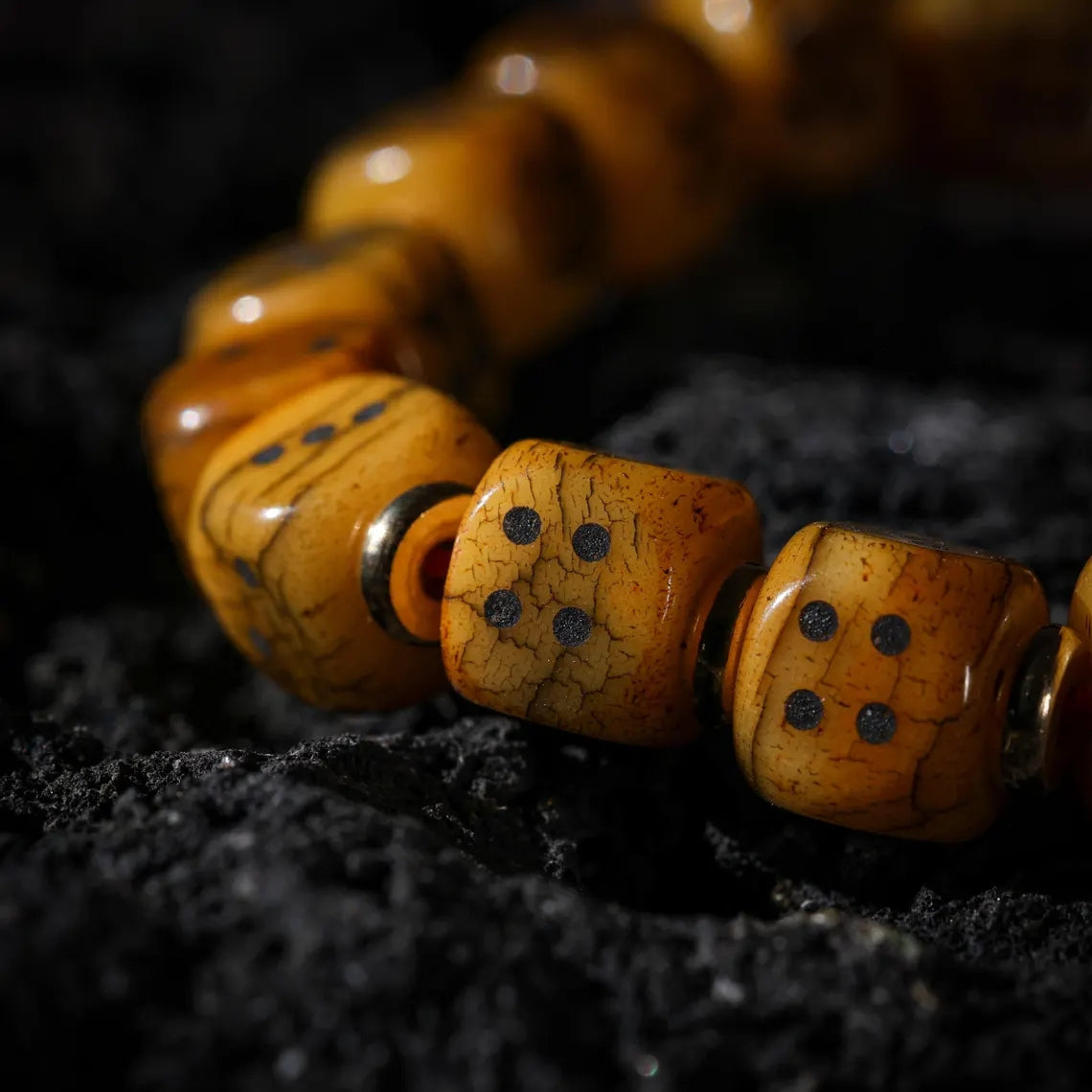 Dharma Deer Yak Bone Dice Fortune Bracelet Tibetan Amulet