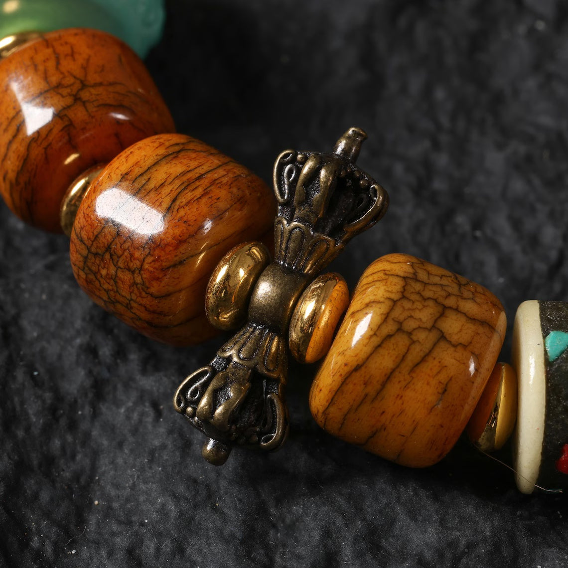 Dharma Deer Yak Bone Bracelet with Turquoise & Vajra Bead