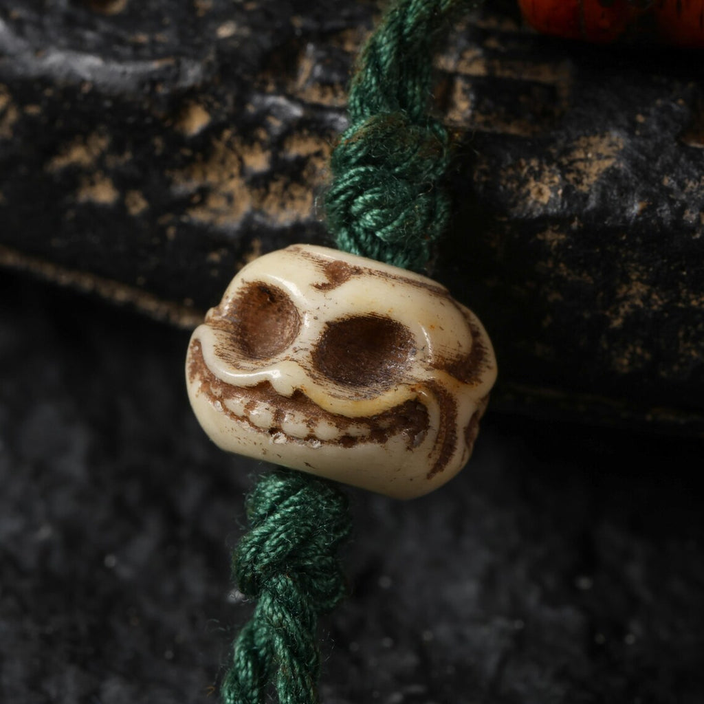 Dharma Deer Tibetan Red Yak Bone Bracelet with Skull Charm