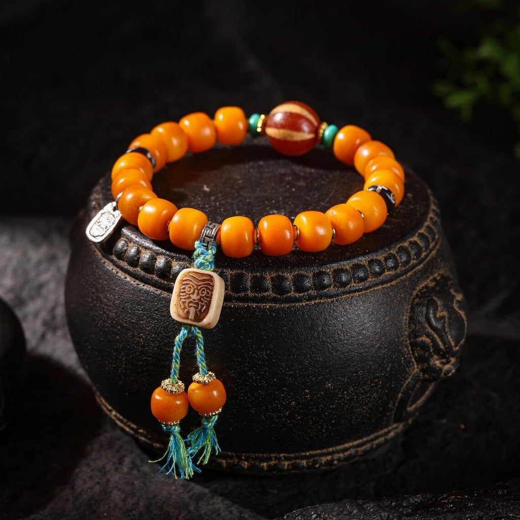 Dharma Deer Tibetan Sacred Yak Bone Bracelet Dzi & Zaki