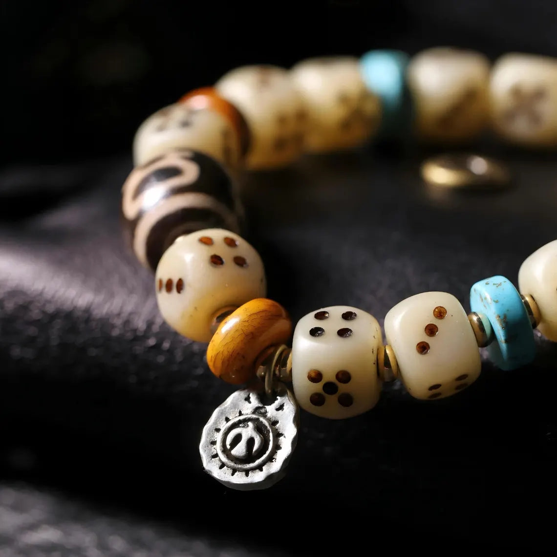Dharma Deer Yak Bone Bracelet Turquoise & Dzi Accents