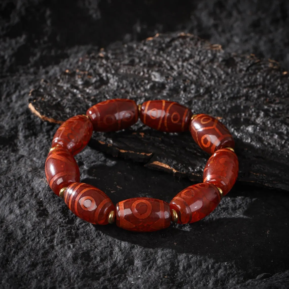 Dharma Deer Tibetan Three-Eyed Dzi Mala Bracelet