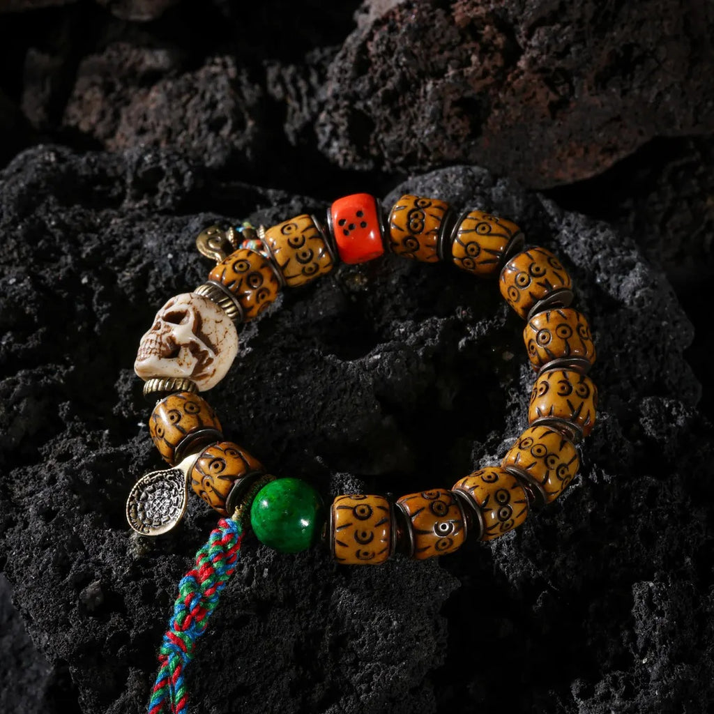 Dharma Deer Bone Skull Bracelet Tibetan Protection Talisman