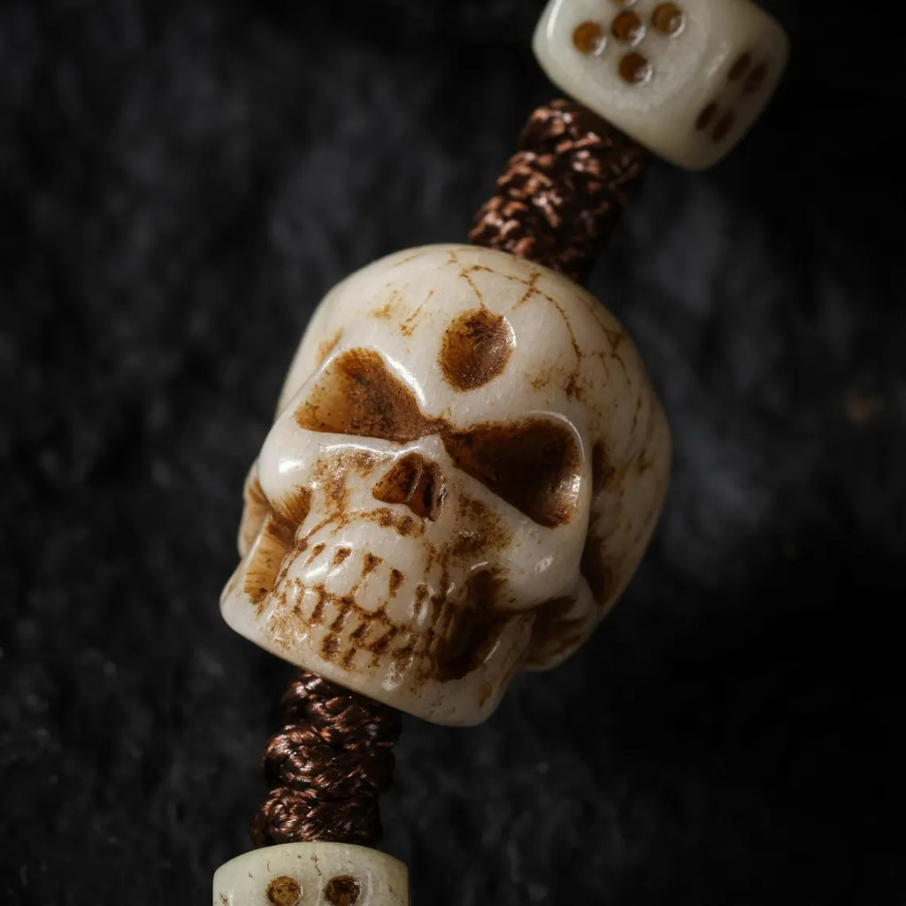 Dharma Deer Yak Bone Carved Skull Bracelet Amulet