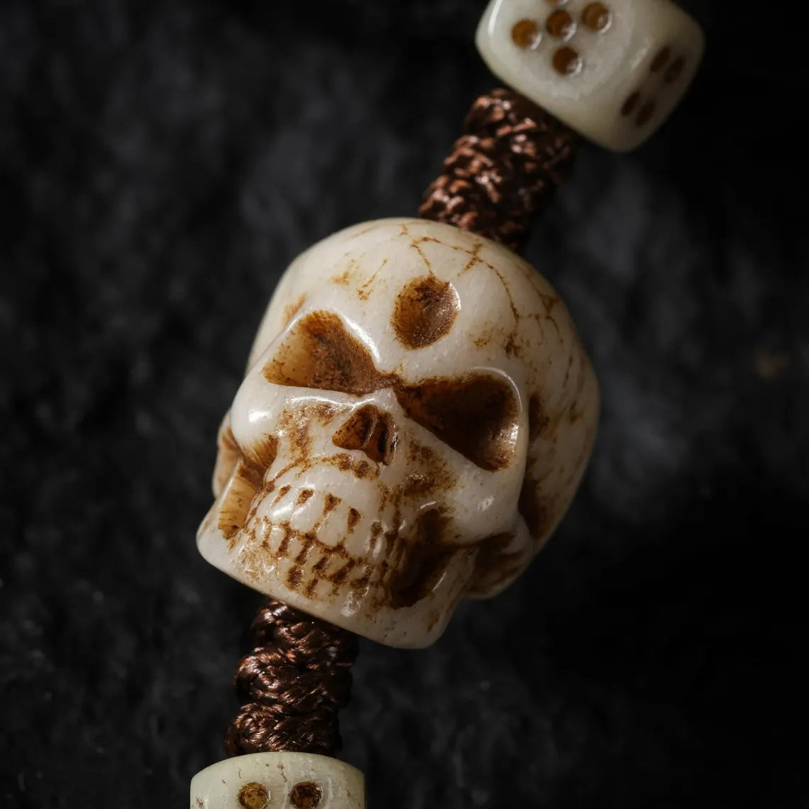 Dharma Deer Yak Bone Carved Skull Bracelet Amulet
