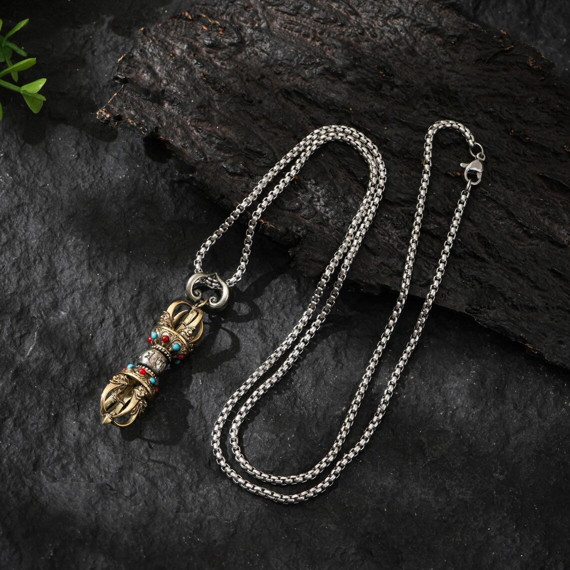 Dharma Deer Five-Pronged Vajra Pendant Tibetan Amulet