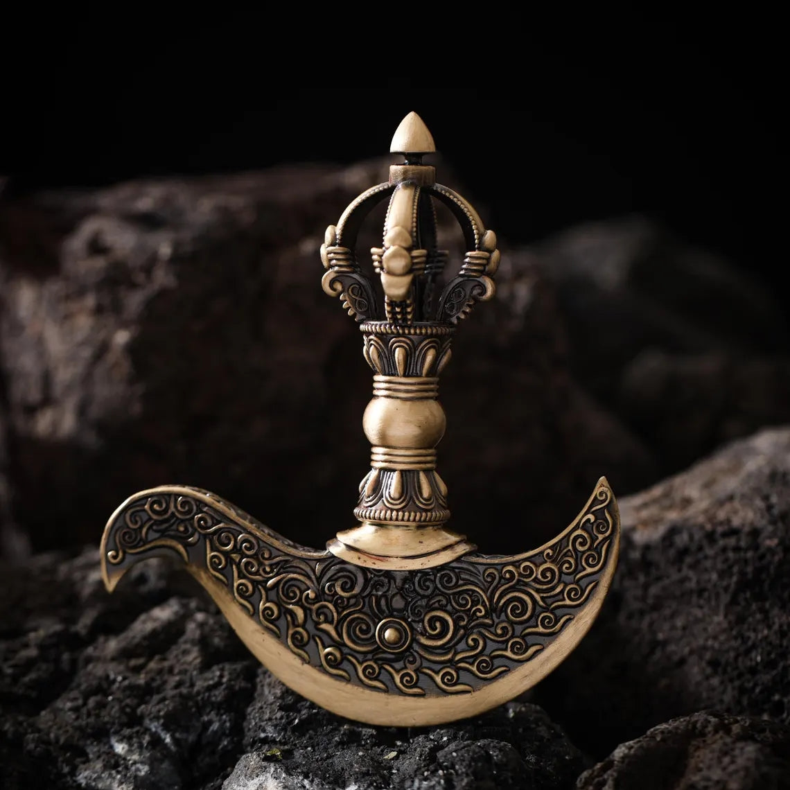 Dharma Deer Brass Vajra Phurba Handheld Ritual Object 12cm