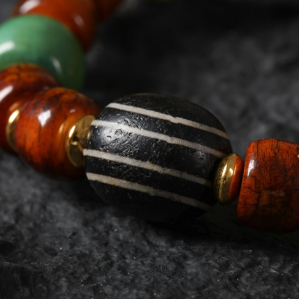 Dharma Deer Yak Bone Dzi Skull Bead Bracelet