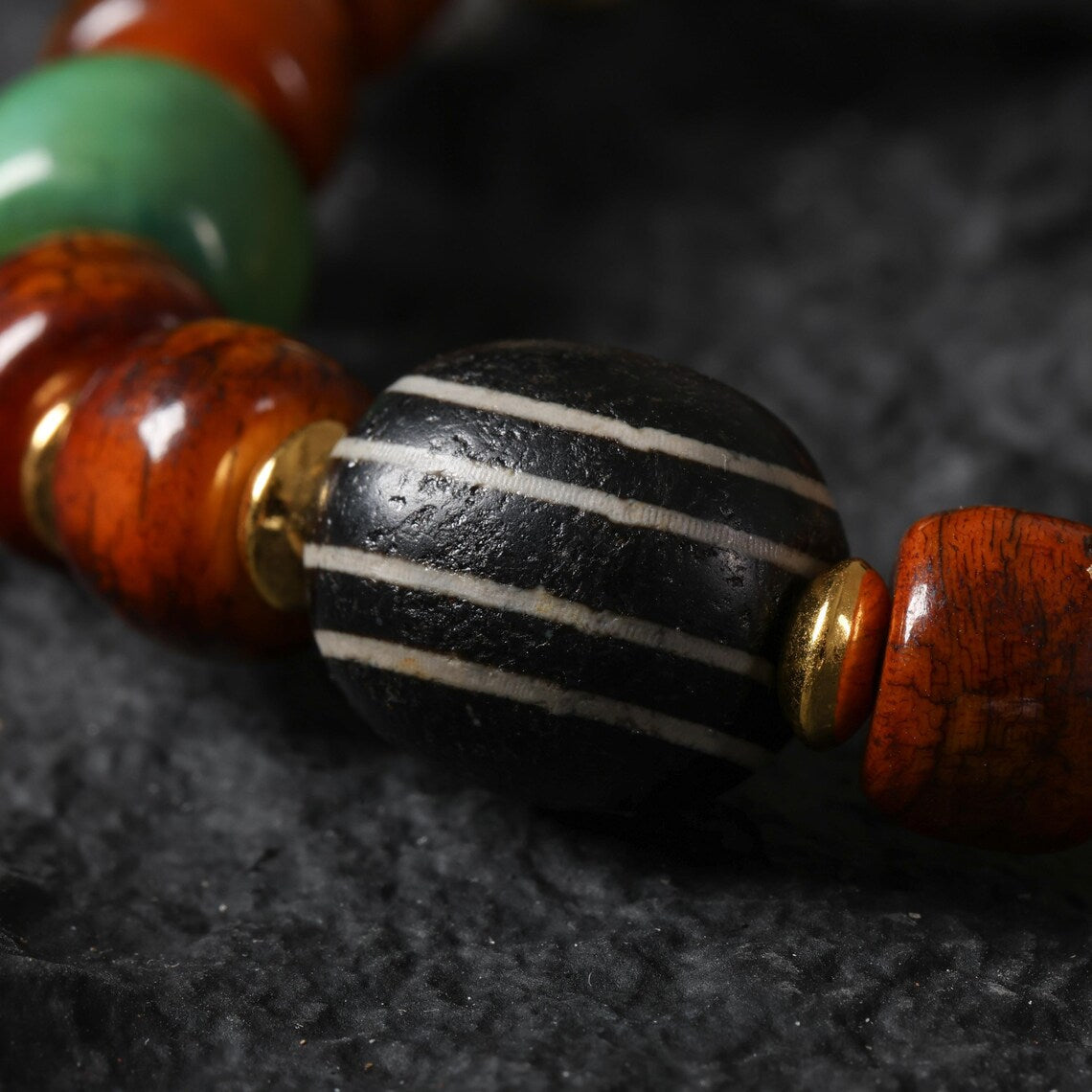 Dharma Deer Yak Bone Dzi Skull Bead Bracelet