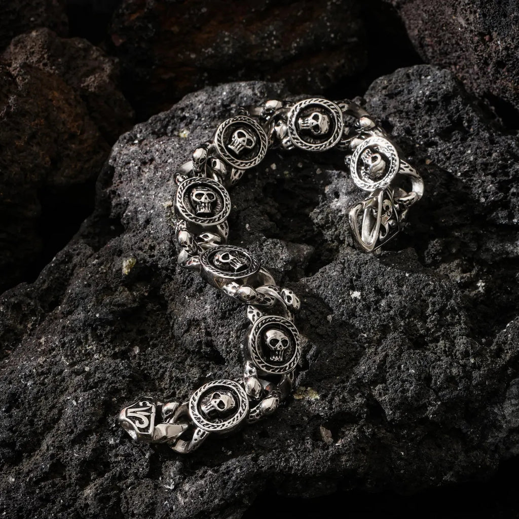 Dharma Deer Skull Chain Bracelet, 316L Stainless Steel, Heavy Statement Bracelet, Spring Clasp