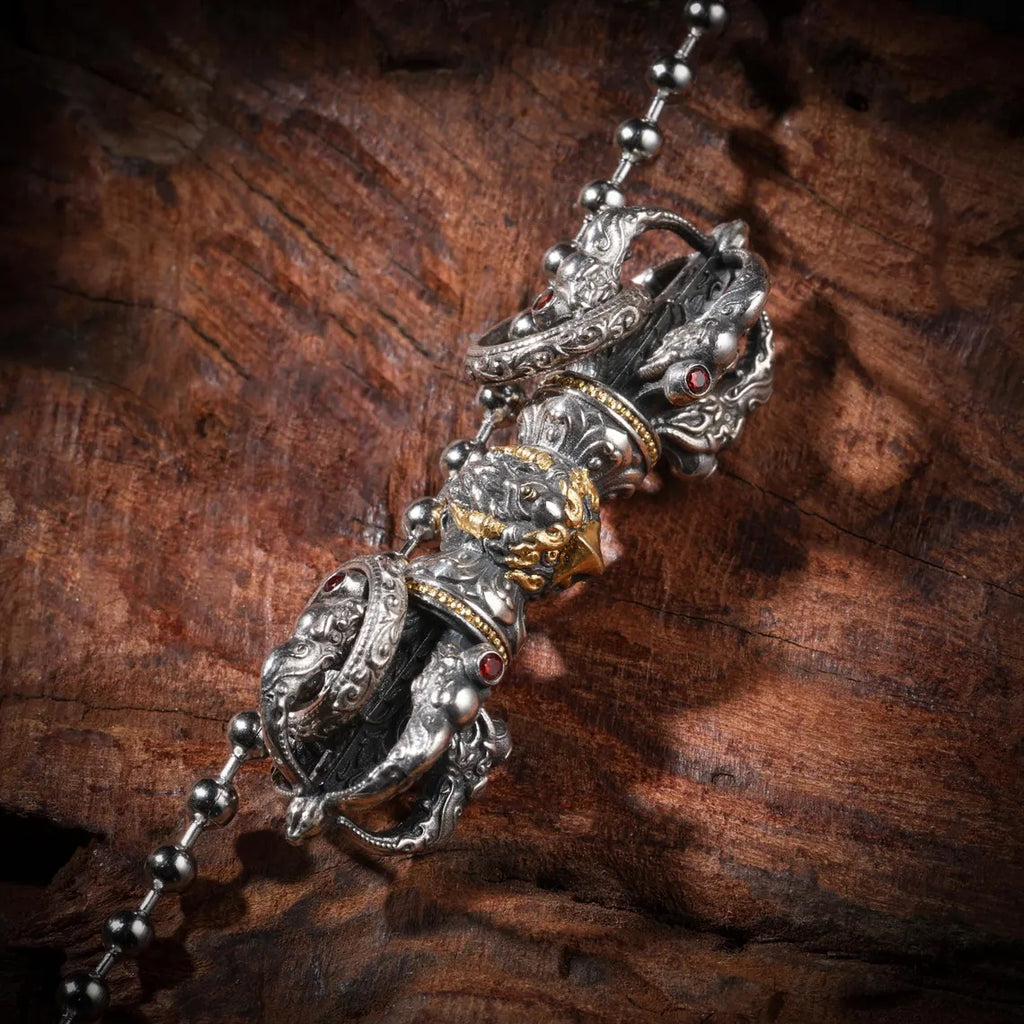 Dharma Deer Five-Pronged Vajra Pendant 24K Gold Vermeil