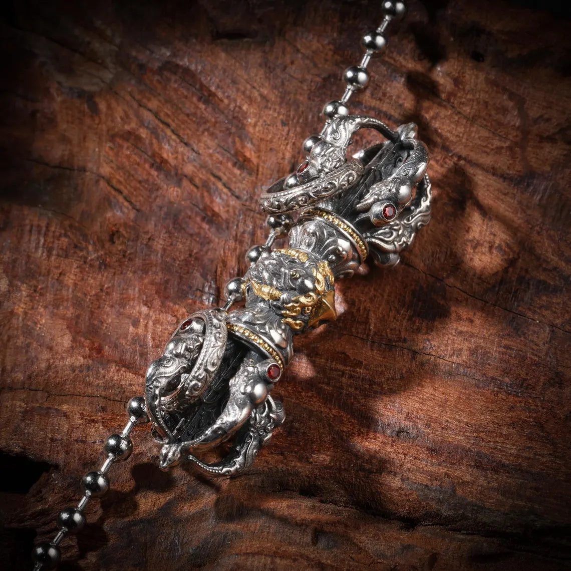 Dharma Deer Five-Pronged Vajra Pendant 24K Gold Vermeil