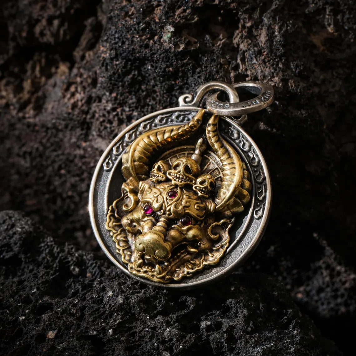 Dharma Deer Yamantaka Pendant Sterling Silver Protector Amulet Tibetan Talisman Necklace