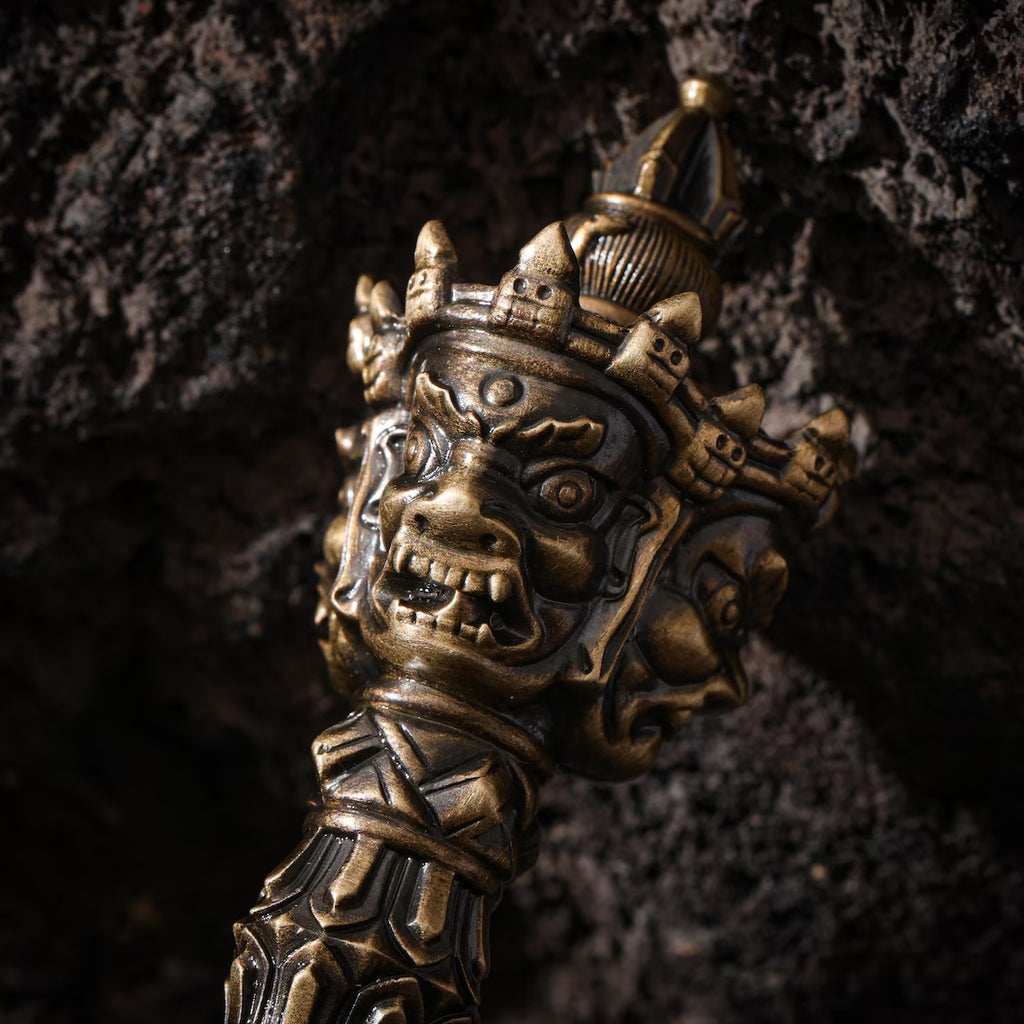 Dharma Deer Mahakala Vajra Phurba Brass Handheld Ritual Object 15 cm