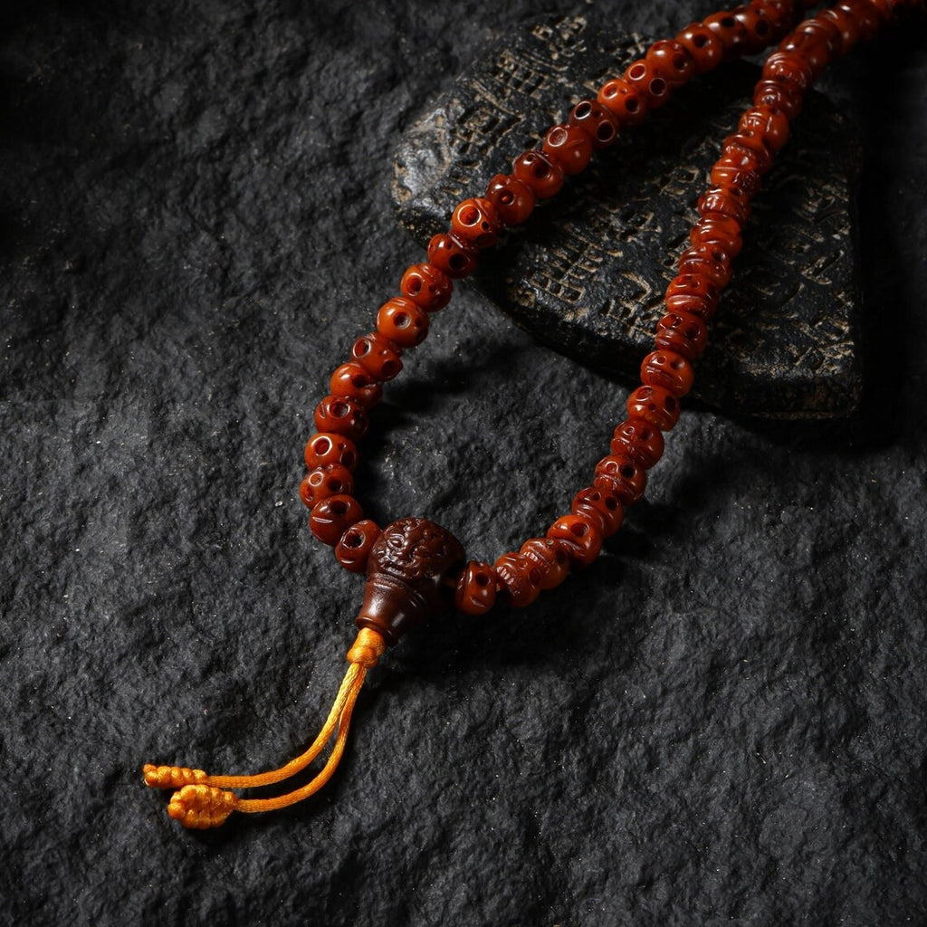 Dharma Deer Yak Bone Skull Necklace 108 Mala Beads