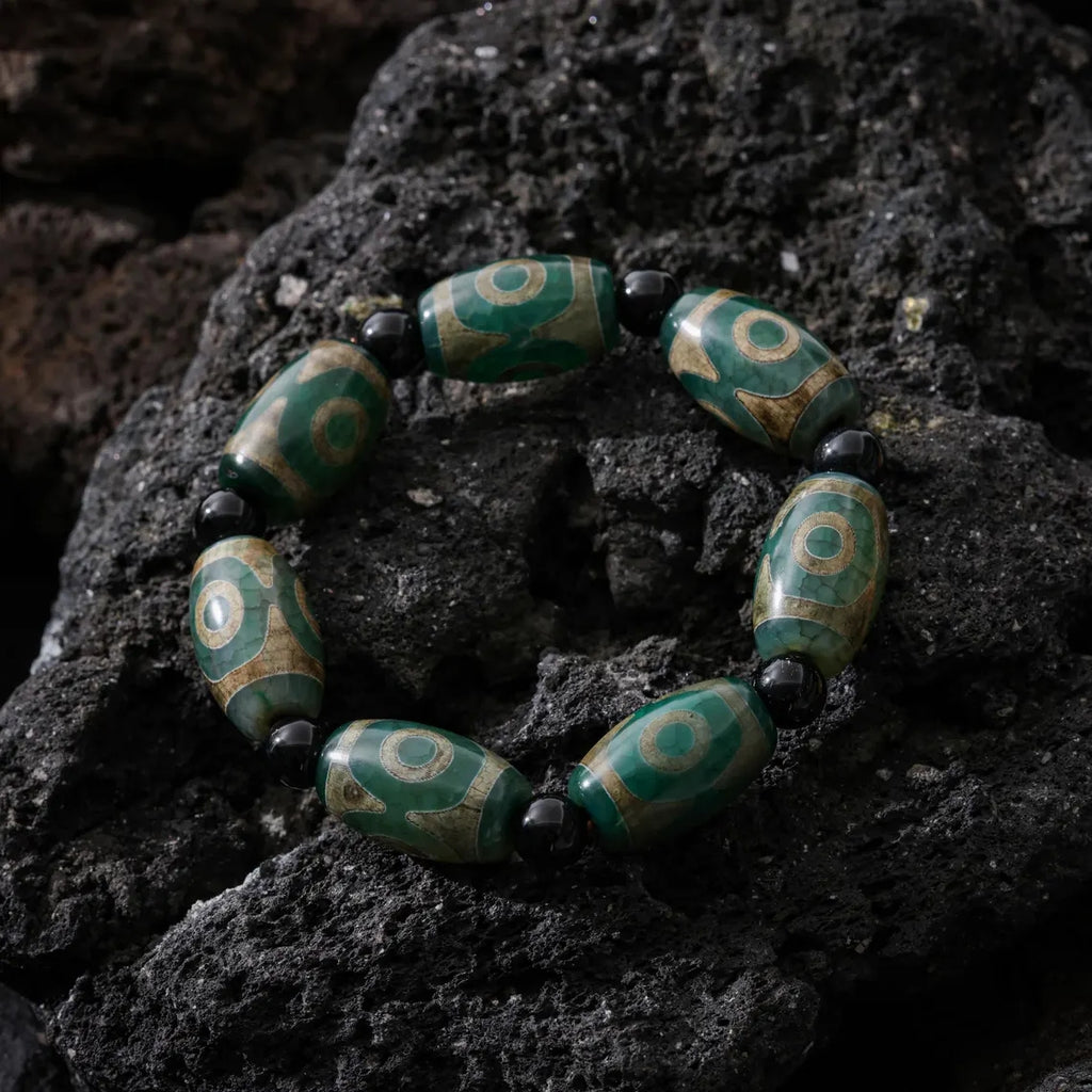 Dharma Deer Tibetan Dzi Agate Bracelet Statement Stretch Bracelet Protective Talisman Jewelry