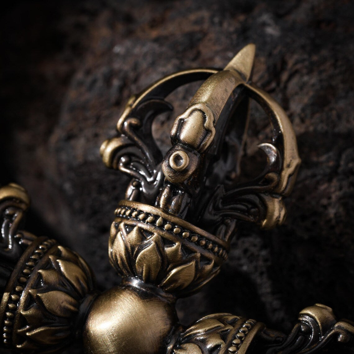 Dharma Deer Five-Pronged Double Vajra Brass Cross Dorje Ritual Object 10cm