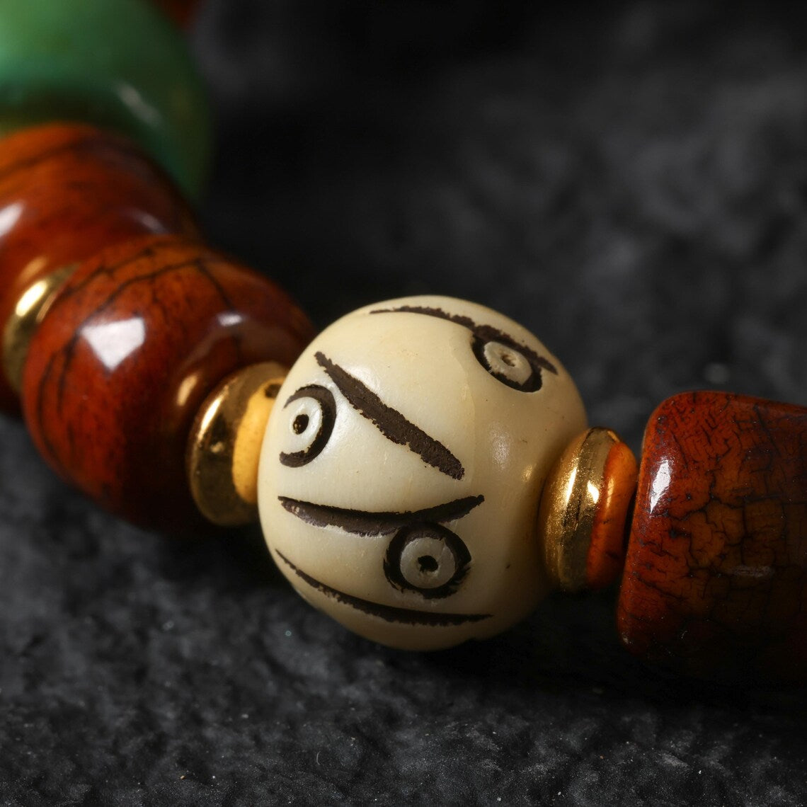 Dharma Deer Yak Bone Dzi Skull Bead Bracelet