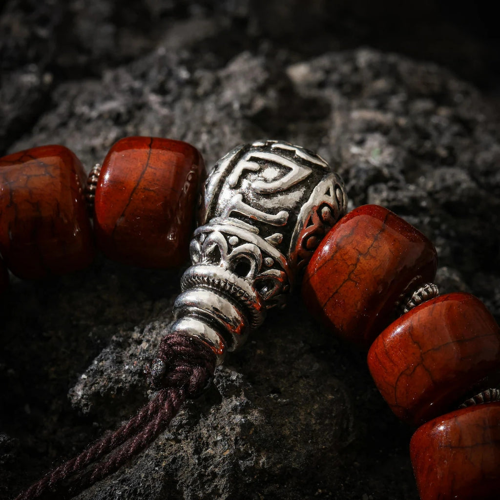Dharma Deer Yak Bone Bracelet with Om Mani Padme Hum Bead, Adjustable Bracelet