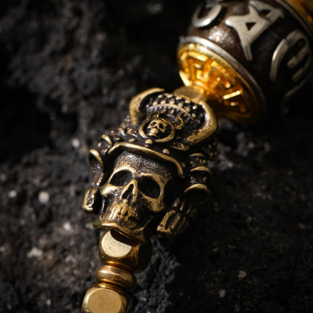 Dharma Deer Dzi Bead Necklace, Om Mani Padme Hum, Skull Warrior Charms, Adjustable