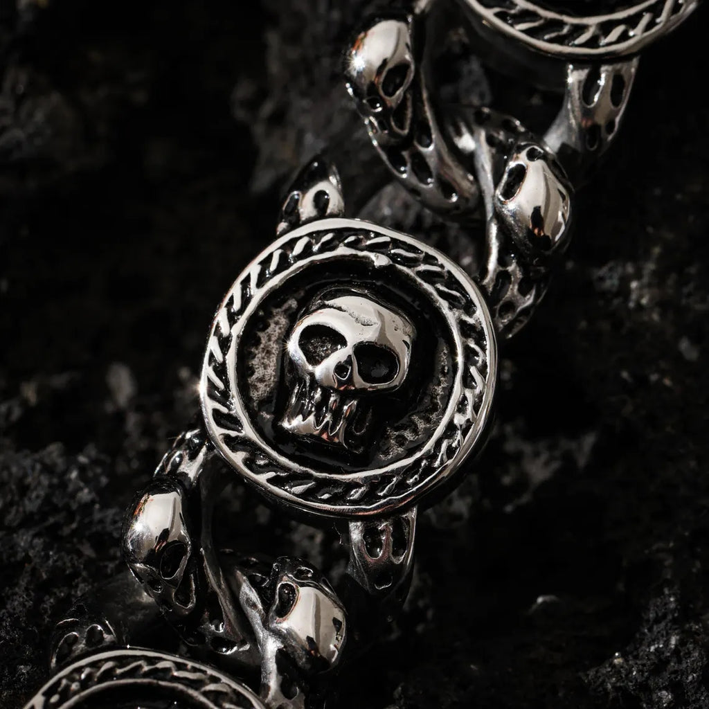 Dharma Deer Skull Chain Bracelet, 316L Stainless Steel, Heavy Statement Bracelet, Spring Clasp