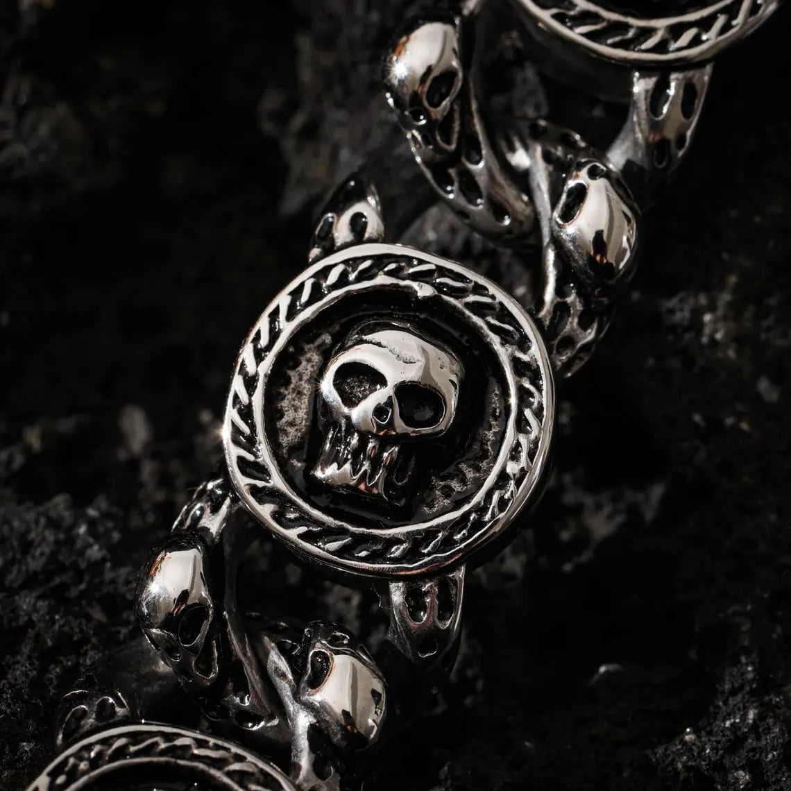 Dharma Deer Skull Chain Bracelet, 316L Stainless Steel, Heavy Statement Bracelet, Spring Clasp