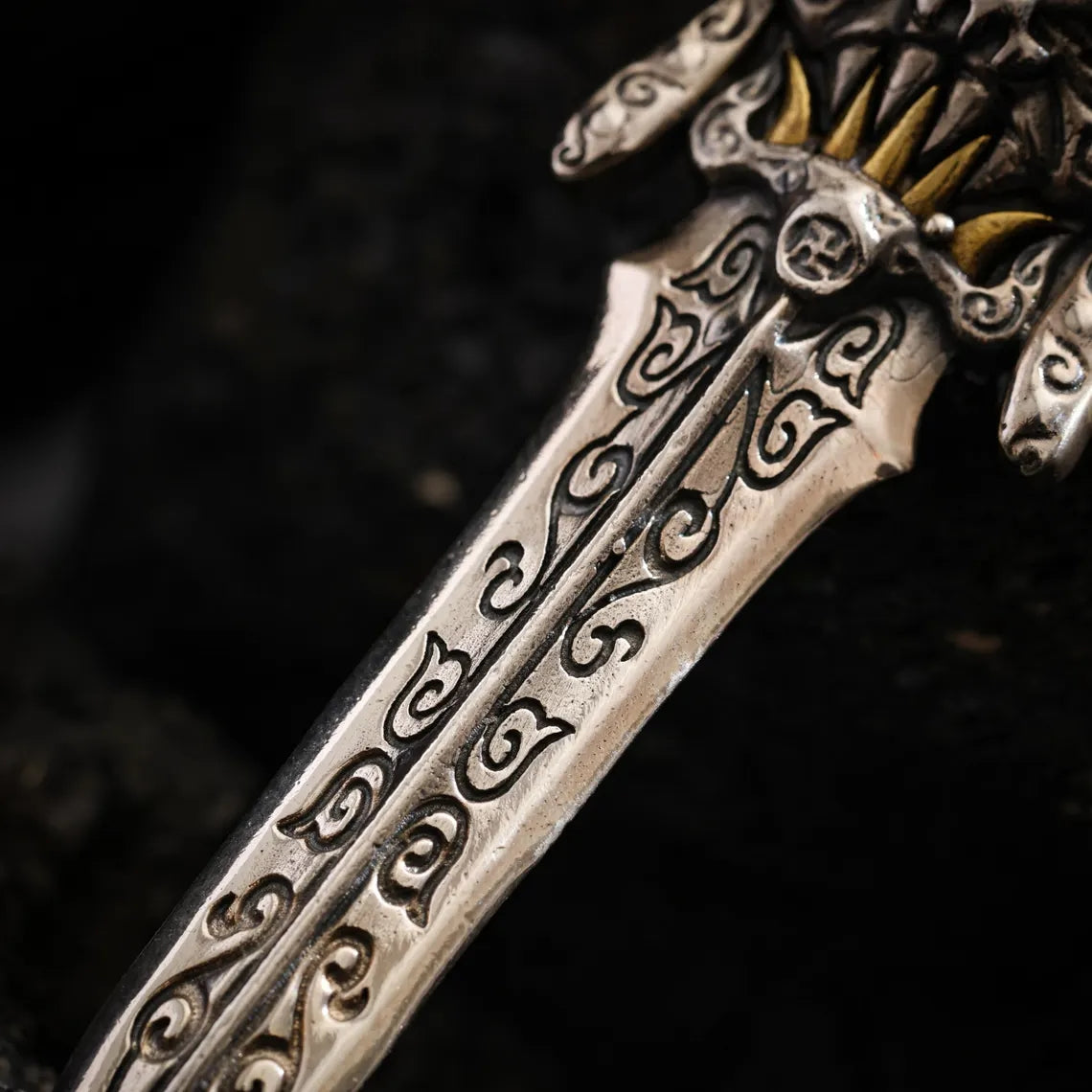 Dharma Deer Phurba Dagger Sword Pendant Two-Tone Tibetan Statement Necklace