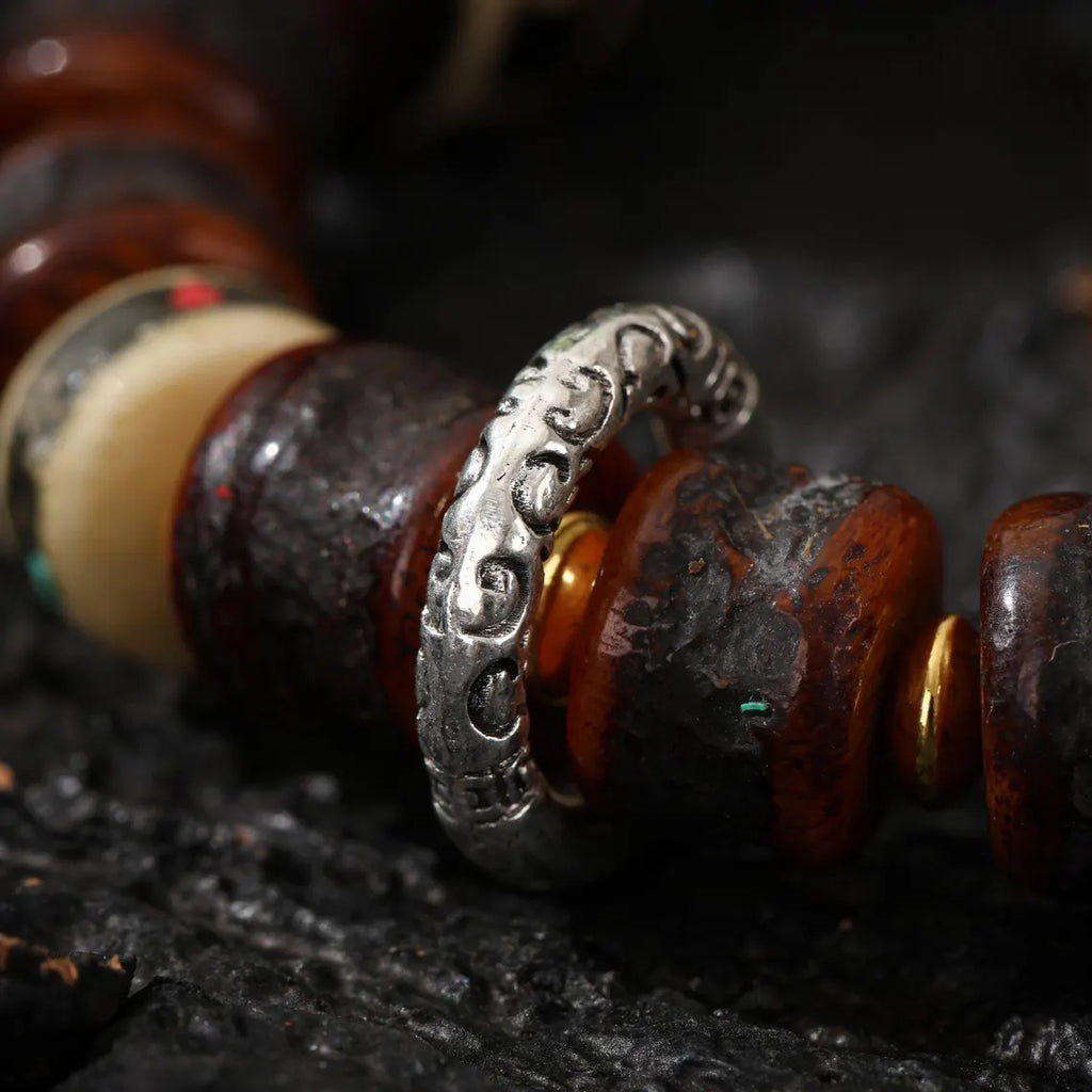 Dharma Deer Yak Bone Bead Bracelet with Dzi Accent
