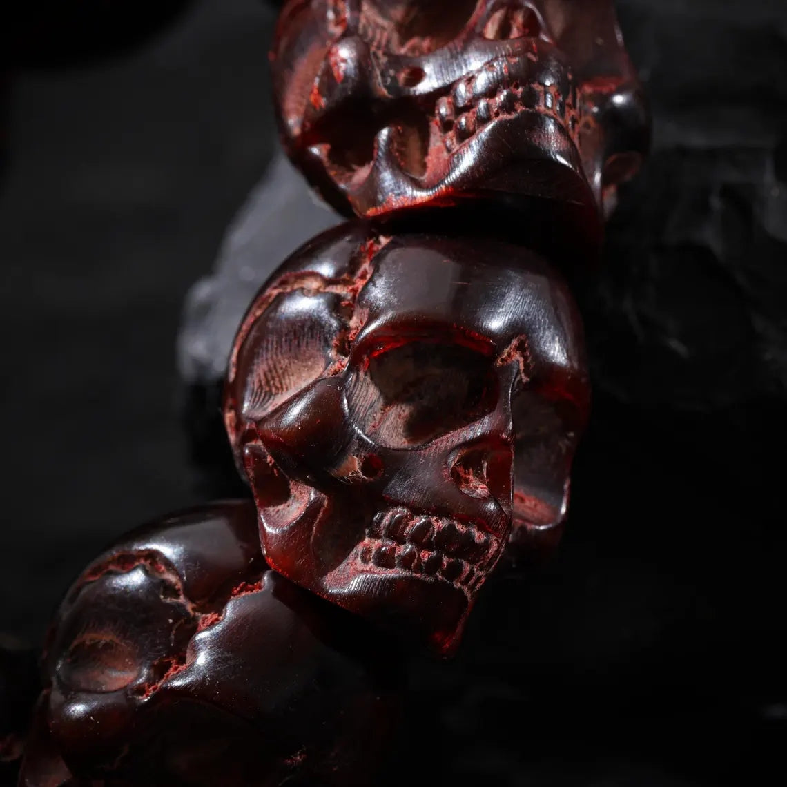 Dharma Deer Red Skull Yak Bone Bracelet Hand-Carved Oversized Beads 20mm