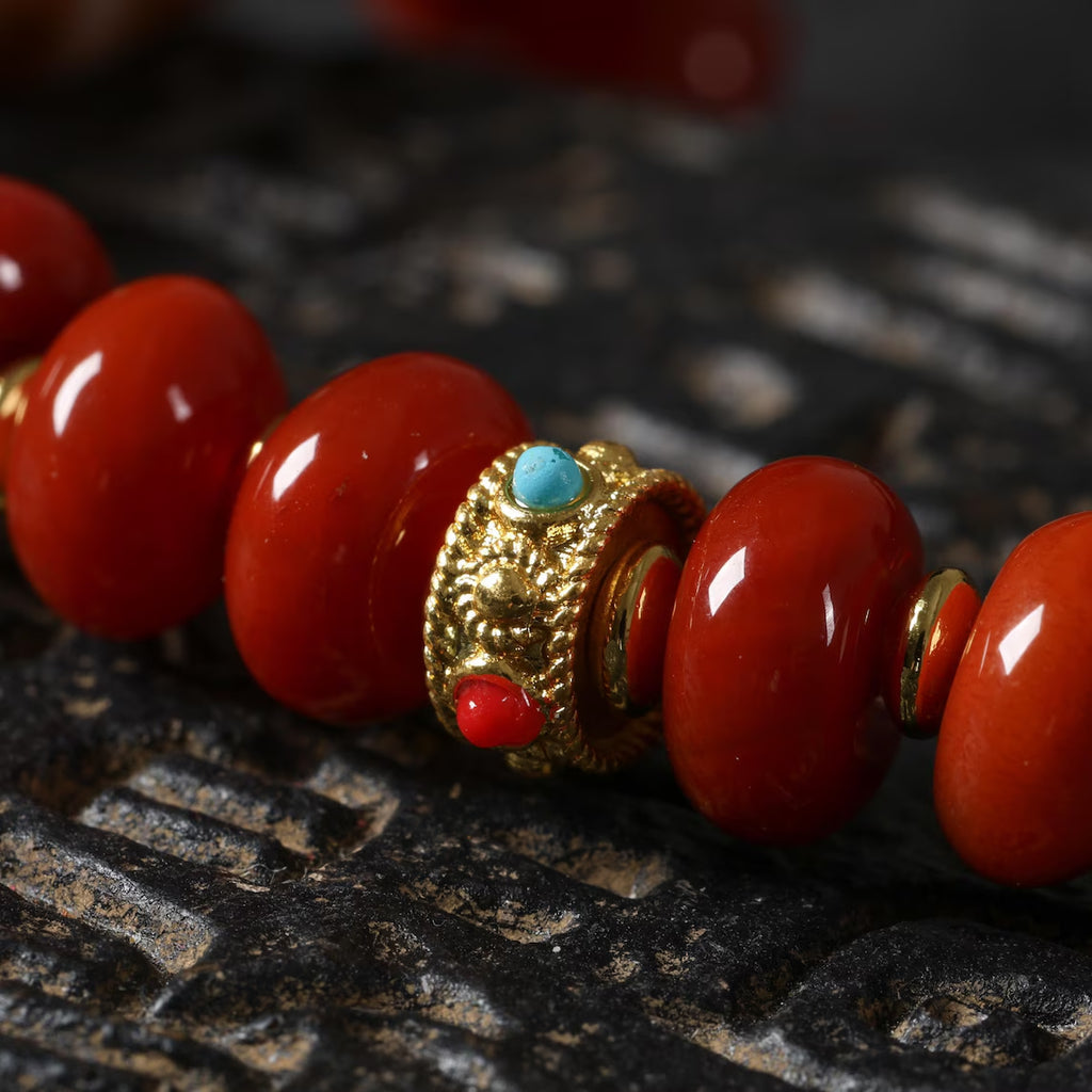 Dharma Deer Red Agate Tibetan Bracelet