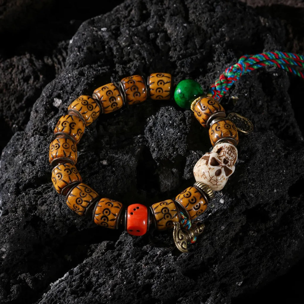 Dharma Deer Bone Skull Bracelet Tibetan Protection Talisman