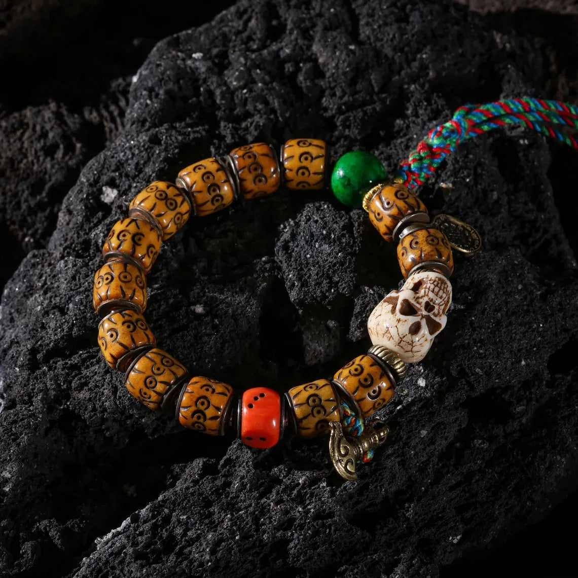 Dharma Deer Bone Skull Bracelet Tibetan Protection Talisman