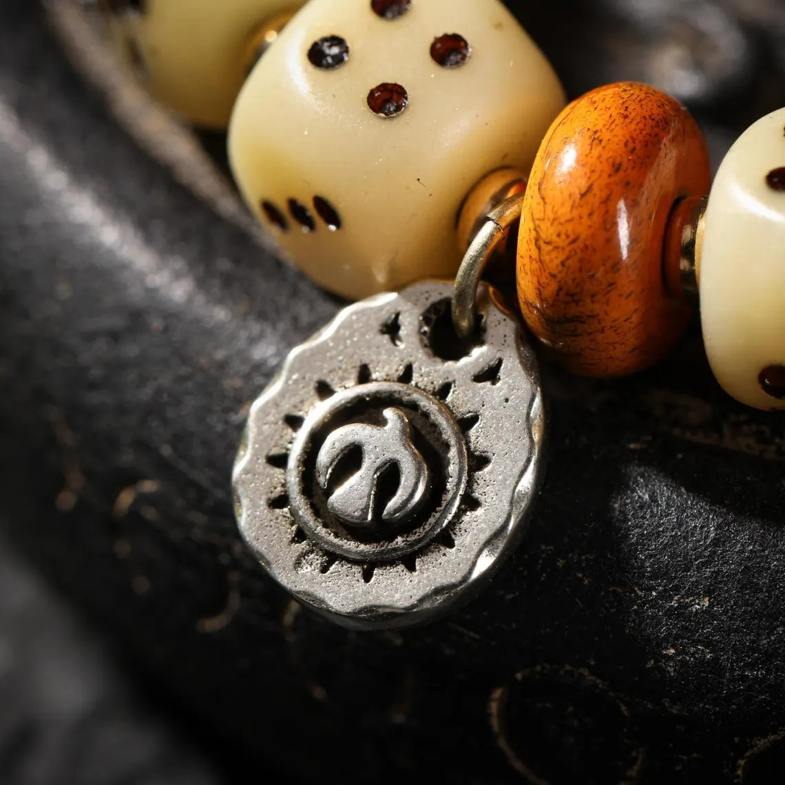 Dharma Deer Yak Bone Bracelet Turquoise & Dzi Accents