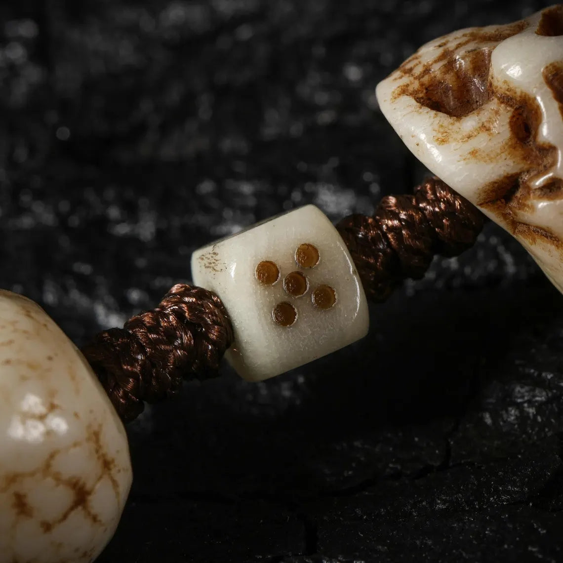 Dharma Deer Yak Bone Carved Skull Bracelet Amulet