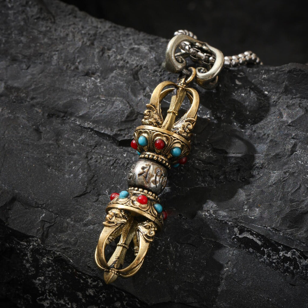 Dharma Deer Five-Pronged Vajra Pendant Tibetan Amulet